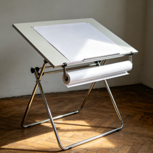 Adjustable Tilt-Top Drawing Desk with Metal Subframe and Paper Roll Holder
