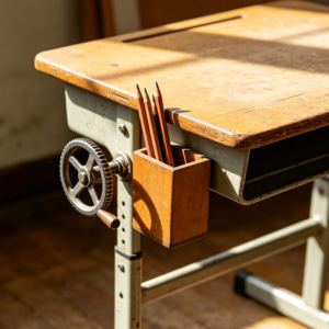 Height-Adjustable Small Study Desk with Crank Mechanism and Pencil Shelf